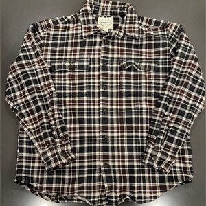 St. John's Bay Black, Brown & White Plaid Button-Up Shirt